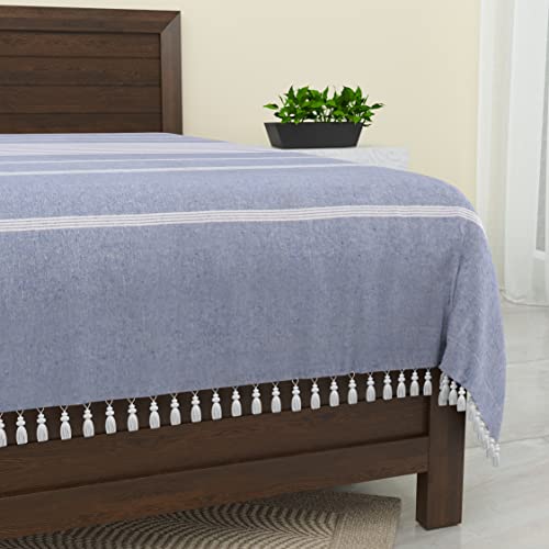 Image of 210 TC Cotton Bedsheet | Handmade Double Bedsheet | Handloom Bedsheets | Without Pillow Cover | Double Bedsheet for Summer (90X100 Inches, 7.5 x 8.3 Feet (Rock Blue)