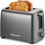 Elite Gourmet ECT1027G Cool-Touch 2 Slice Toaster, 6 Toast Settings & Cancel Function, Extra Wide 1.25” Slots Easily Fits Breads, English Muffins, Bagels & Waffles, Gunmetal Gray