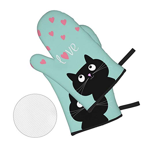 Msguide Cute Carton Cat Pink Hearts Oven Mitts And Pot Holders Sets, Heat Resistant 4 Pcs For Safe Bbq Cooking Baking Grilling #TOP1
