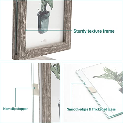 Sapowerntus 4X6 Picture Frames Family Desk Office Rustic Photo Frame, Water Plants Flowers Floating Double Glass Vase Tabletop Standing Home Decor, Wedding Grandma Mother Mom Gift #TOP5