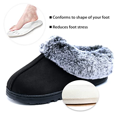 Womens Warm Memory Foam House Slippers, Cozy Winter Womens House Shoes Fuzzy Fur Collar, Indoor Outdoor Comfy Suede Bedroom Slippers with Non-Slip Rubber Sole3