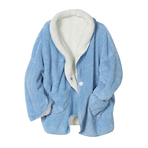 Catalog Classics Womens Bed Jacket With Pockets -Fleece Bed Jackets For Women Blue, Large #TOP1