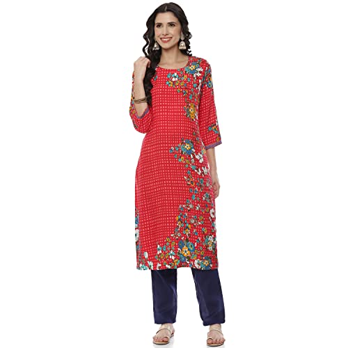 Image of Rangriti Red Liva Straight Kurta for Women