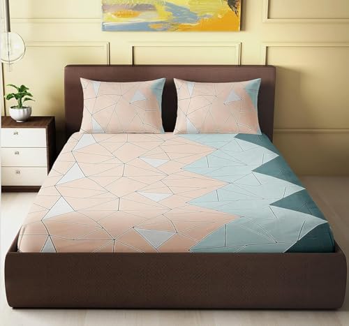 Image of Jashan 210 TC Glace Cotton Soft Fabric Elegent Beautiful Design Queen Size 90x90 inches Bedsheet Lightweight & Durable 1 Bed Sheet with 2 Pillowcase 17x27 inches 3 Pc Bedding Set - New Blue