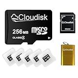 Cloudisk Pack of 5 Micro SD Card 256MB not 256GB Small Capacity Memory Card C4 with Adapter, Card Reader (256MB)