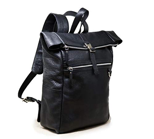 Jaald 45 cm Leather Backpack Large Messenger Backpack Cosy Bicycle Backpack Black Genuine Leather Waterproof for Travel Outdoor Hiking Gift Laptop Vintage Leather Backpack for Men Women, Schwarz