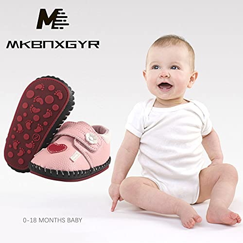 M Mkbnxgyr Baby Shoes Girls Boys Toddler Shoes Pu Leather Hard-Soled Walking Sneakers Toddler Rubber Soles First Walkers Newborn Cartoon Crib Slippers (Pink/Love, Medium, 6_Months) #TOP6