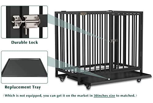 32 Inch Heavy Duty Dog Crate Cage, Dog Kennel Indestructible For Training With Iron Mesh Tray, With 4 Lockable Wheels, Double Doors Dog Crate For Indoor Outdoor Use, For Smal Dog Breeds #TOP3