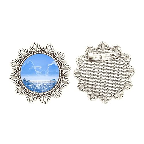 Broche de plata de flor y barco para lucir en eventos elegantes junto al mar