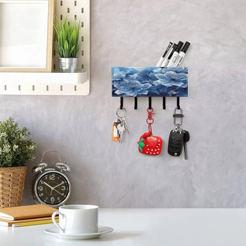 Soporte para llaves de pared Blooming con diseño de flores azules y 5 ganchos 8