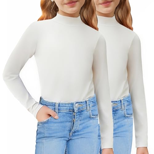 Image of Arshiner Girls 2 Pack Mock Turtleneck Long Sleeve Shirts Slim Fit Layer Top