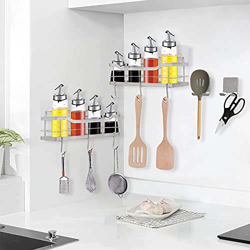 Nearmoon Adhesive Shower Caddy Basket Shelf With Hooks, No Drilling Bathroom Organizer Shelf, Sus 304 Stainless Steel 2-In-1 Kitchen Spice Racks- Wall Mounted Storage Basket, 2 Pack (Brushed Nickel) #TOP5