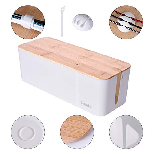 image for Chouky 2 Pack Large Cable Management Box – Wooden Style Cord Organiz