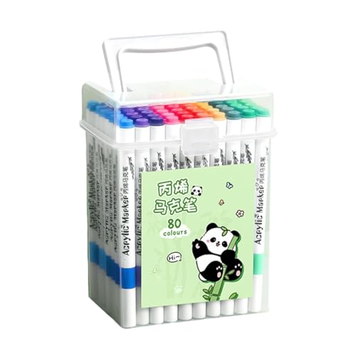 Image of BOLT BEE Acrylic Paint Markers with Brush Tips, Quick-Drying Waterproof Ink for Rock, Plastic, Wood, Canvas, Glass, Ceramic, Metal Art Crafts Projects (80 Color Acrylic Marker)