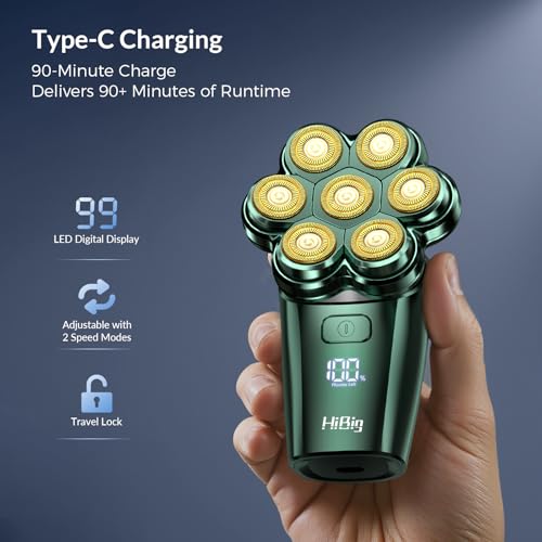 Image of Head Shavers for Bald Men - 7D Arc Magnetic Detachable Electric Razor, Waterproof Wet Dry 5-in-1 Electric Shaving & Grooming Kit, LED Display Rechargeable Head & Body Hair Shaver, Dark Green