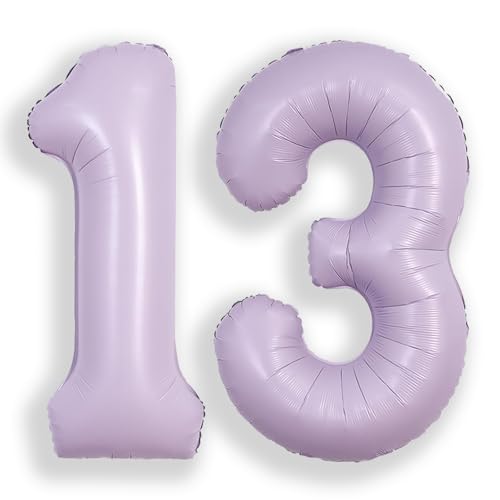 Image of SUWEN 40 Inch Light Purple Lavender Big 13 Balloon Number Foil Helium 0-9 | 13th Large Giant Birthday Huge Mylar Jumbo Happy Party 31 Anniversary Decorations