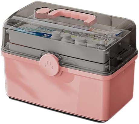 家庭緊急時用医療用医学箱応急手当品ボックス小物収納上手な救急セット薬箱診察用防災グッズ (ピンク,24L)
