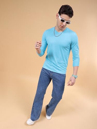 Image of The Indian Garage Co Men Cotton Slim Fit Solid V-Neck Tshirt