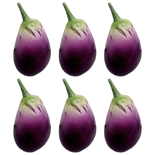 LEYILE 6pcs Realistic Artificial Eggplants Simulation Vegetable Model Fake Eggplants Display Props Home and Kitchen Parties Home