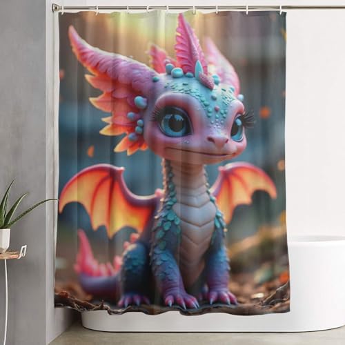 Rideau de douche dragon bleu rose 152x183cm lavable - 8