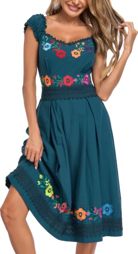 Image of Women's Mexican Dress Embroidered Causal Lace Party Dress