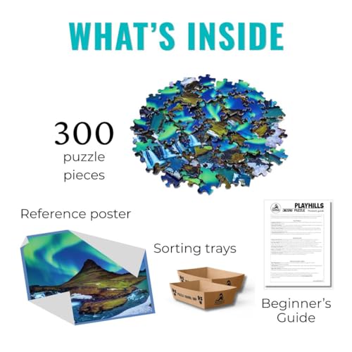 Image of Night Sky Aurora Borealis | 300 Piece Wooden Jigsaw Puzzle for Adults & Kids | Digital Detox & Stress Relief, Engaging for ADHD Autistic Brain, Fun & Challenging Game for 8+ Years