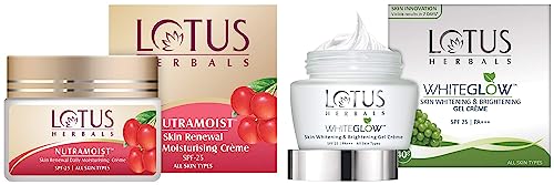 Image of Lotus Herbals Whiteglow Skin Whitening & Brightening Gel Cream, SPF-25, 40g & Nutramoist Skin Renewal Daily Moisturising Creme, SPF 25, 50g