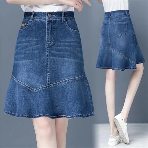 Women’S Ruffle A-Line Jean Skirt with Button Detail Ladies Package HIPS Fishtail Mini Denim Skirts Blue XXL2