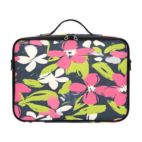 zyrtty Travel Makeup Train Case Red White Green Flower Pattern Cosmetic Organizer Portable Storage Bag with Adjustable Dividers for Cosmetics Brushes Toiletry Jewelry Digital Accessories