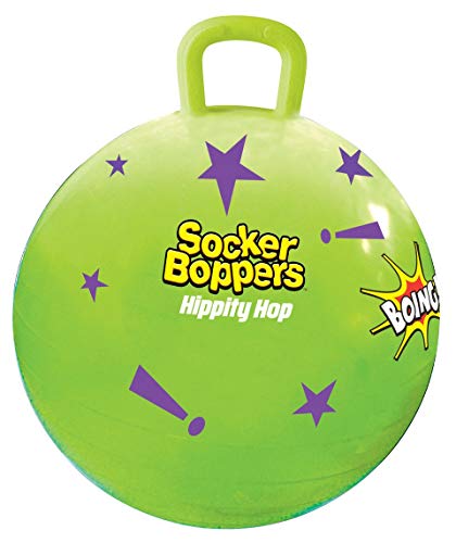 Socker Boppers Hippity Hopper Ball, Inflatable Jump Balance 15” Ball for Kids, Neon Green, Indoor and Outdoor Fun, Durable Heavy Gauge Vinyl, EZ Grip Handle, Promotes Balance-Coordination-Strength