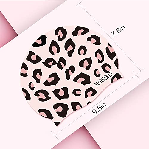 Marsolly Swim Cap Women, Silicone Swimming Cap For Long Hair With Leopard Printed Pink #TOP5