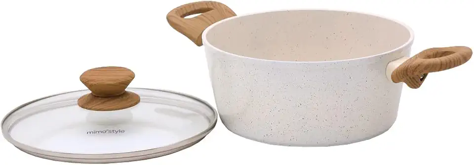 Mimo Style Caçarola Linha Mármol Vanilla 2,25L, Alumínio e Tampa de Vidro Temperado Com Saída Para Vapor. Funciona em Fogão a Gás, Elétrico e Indução, Modelo: PS20CM