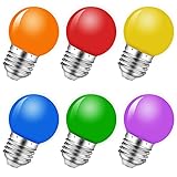MZyoyo Colored Light Bulbs,1W LED G45 E26 Light Bulb,Red Green Blue Orange Yellow Purple Mixed Colours,for Halloween Bedroom Holiday Party Decoration String Light Bulbs Replacement,6 Pack