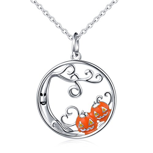 S925 Sterling Silver Pumpkin and Devil Forest Pendant Necklace for Women 18"