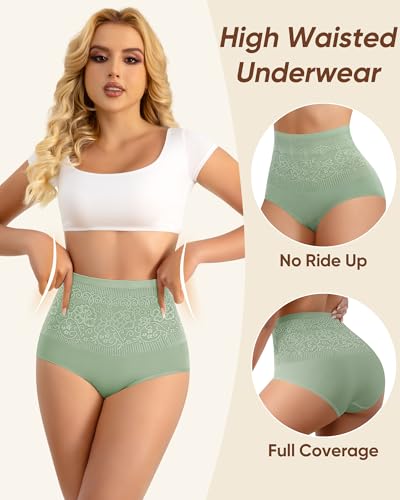 Women's Cotton High Waisted Underwear Stretch Panties Full Coverage Postpartum Soft Briefs Breathable 5 Pack3