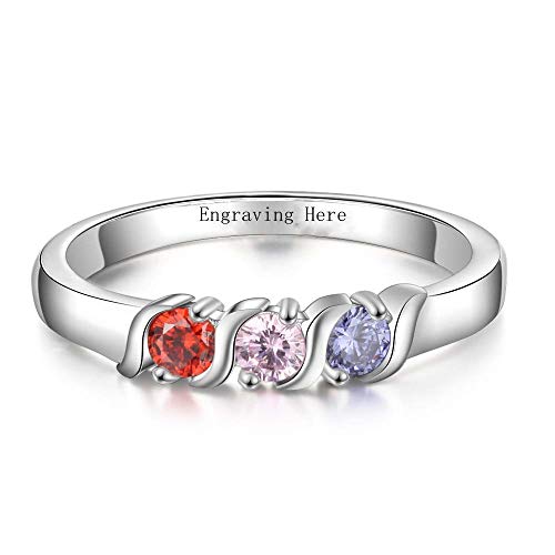 Ulatree Personalized 925 Sterling Silver Mothers Rings with 3 Birthstones 3 Names Custom Flower Promise Ring Engraved Heart Rings for Women Engagement Wedding Promise Rings for Her (Style 4, 10)