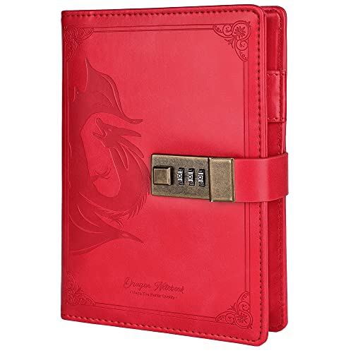 TIEFOSSI Phoenix Journal Notizbuch Mit Schloss, Vintage-Leder-Tagebuch