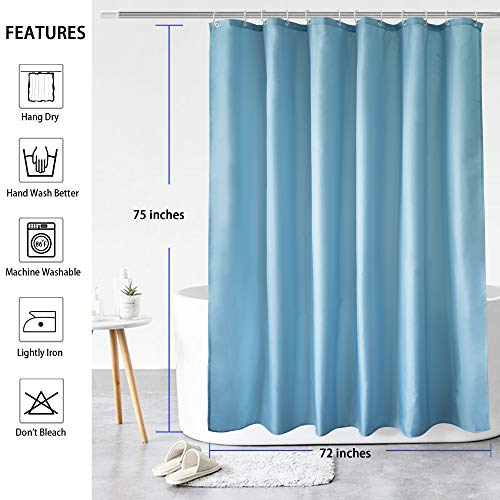 Aoohome Shower Curtain Liner, Fabric Bathroom Curtain With Hooks For Hotel, Waterproof, Blue, 72 Width X 75 Height Inch #TOP6