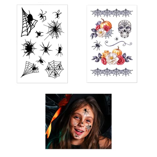 Halloween AraignéE Tatouage,Tatouage Ephemere Femme,Tatouage Ephemere Homme,Tatouage Temporaire Sont La DéCoration Parfaite Pour Halloween, La Mascarade, Les SoiréEs Punk (2pcs) Cover
