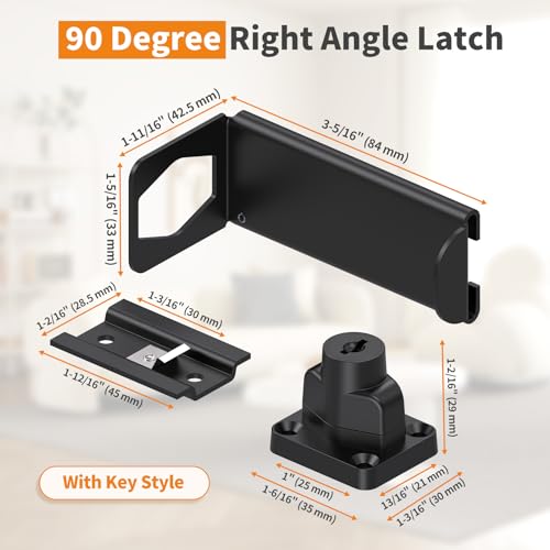Image of 3.3 inch Keyed Sliding Barn Door Lock, 90 Corner Latch (Black-2 Pcs)