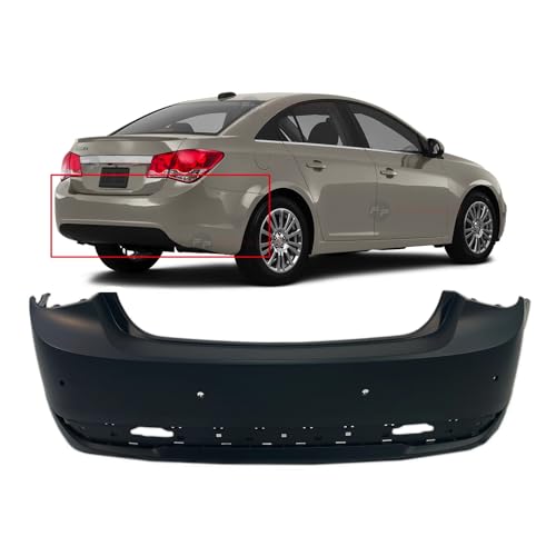 Image of FitParts Compatible with Chevrolet Cruze 2011-2016 Rear Bumper Cover | Primed, With Parking Sensor Holes, Ready to Paint, OEM 95217523, GM1100873