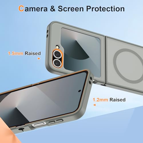 Image of ORETECH Magnetic for Samsung Galaxy Z Flip 7 FE Case Galaxy Z Flip 6, with [2 x Screen Protector] Translucent Back Non-Slip Shockproof Bumper Case for Galaxy Z Flip 7FE / 6 - Grey