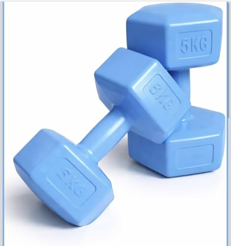 Vinyl Dumbbell Hand Weight Set Non-Slip Hexagon Shape Neoprene Dipping Dumbbells Set for Home Gym-/Blue 5KG