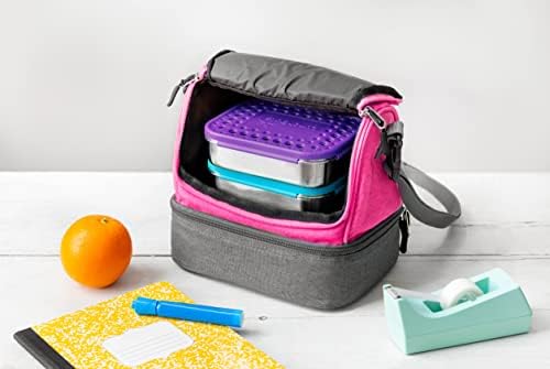 LunchBots Duplex Insulated Lunch Bag - Dual Section Design Fits Uno, Duo, Trio, Quad, Rounds, Bento Cinco Perfectly - Roomy Thermal Lunch Bag - Pink - Thumbnail 4