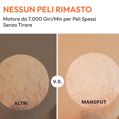 MANSPOT Rasoio Elettrico Corpo Uomo, Depilatore Corpo Uomo Impermeabile IPX9, Rasoio Parti Intime Umido e Asciutto, Rasoio Intimo per Viso, Braccia, Torace, Gambe, Ascelle - Immagine 2