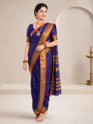 Image of Mom and Me Women Ready to Wear Nauvari Saree, Maharashtrian Peshwai Paithani, 9 Yard Readymade, Acrylic Cotton, Free Size, Traditional Ethnic Saree, with Blouse Piece