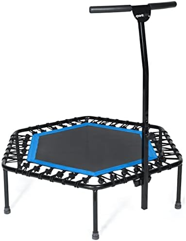 SportPlus Fitness Trampoline with Bar - Indoor Rebounder Trampoline for Adults - Ideal For Cardio Workout - Training at Home - Bungee Rope System Trainer - Silent Bounce - Max Load 286 LBS