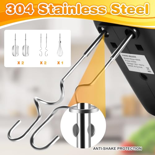 Image of 5-Speed 400W Hand Mixer Electric Handheld - Ultra-Powerful Handheld Mixer with Turbo Function & Eject Button, 5 Stainless Steel Attachments for Dough, Cream, Batter, Eggs & Baking