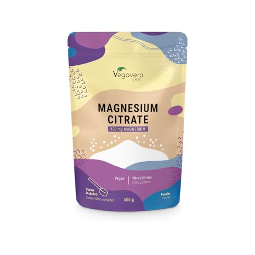 Citrato de Magnesio | 400 mg de Magnesio Elemental | 500 gr = 100 días | Alta Absorción y Biodisponibilidad | Reduce Fatiga y Recuperador Muscular | Sin Aditivos & Vegano | Vegavero