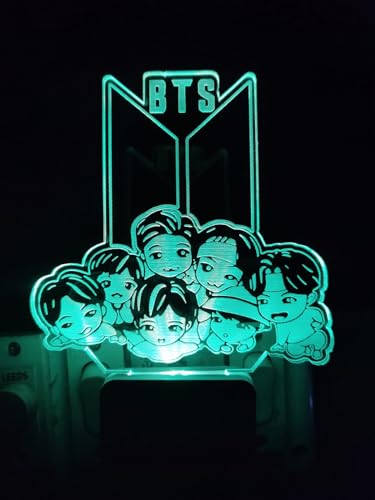Image of 3D Optical Illusion BTSBTS7 Acrylic Night Lamp, 7 Colors RGB Auto Color Changing Led Plug and Play Night Light Lamp (Acrylic, Multi Color, Pack of 1) (BTSs7)